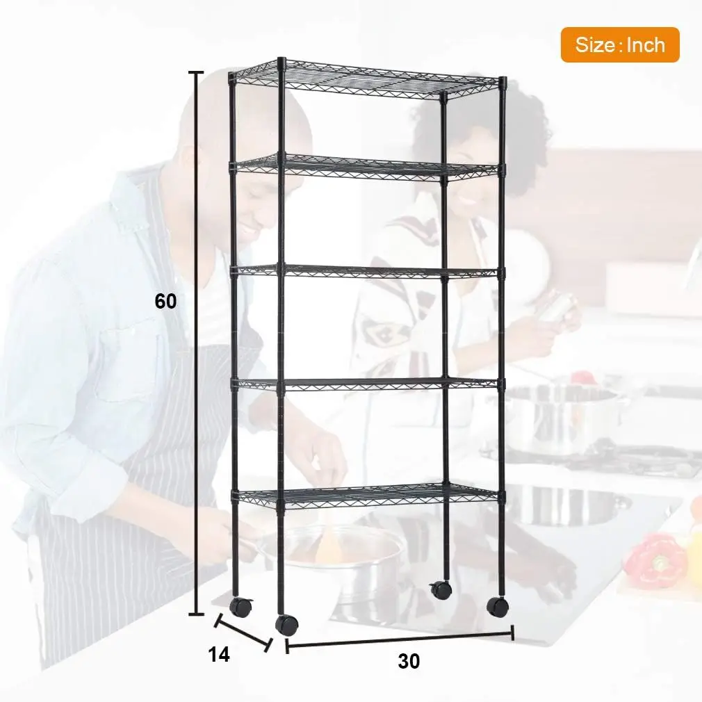 5段ワイヤー収納棚（キャスター付き）14x30x60 ブラッ - Heavy Equipment Glass のレビューと価格